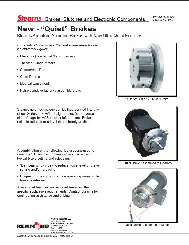 Product Sheet for 33 Series "Ultra-Quiet Brake